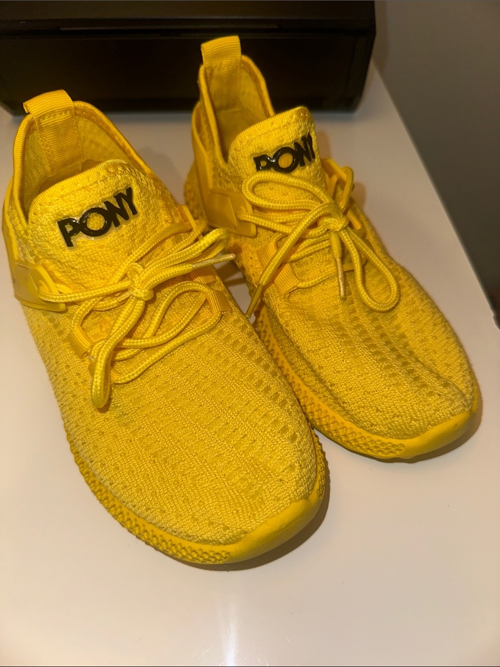 Pony Kids Yellow Knit Lace-Up Sneakers, Size 3